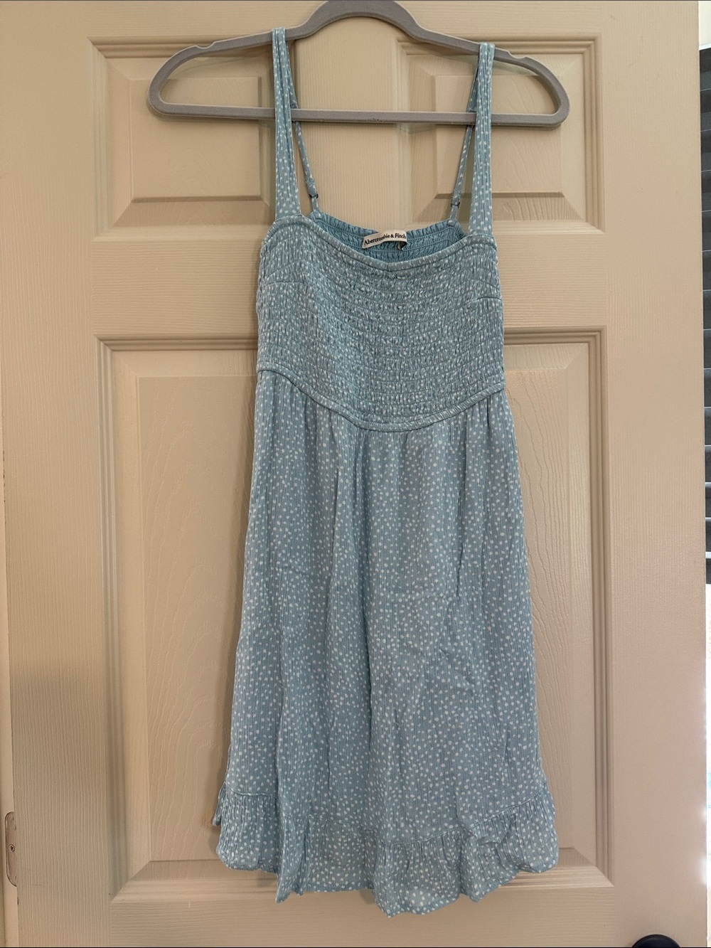 Abercrombie & Fitch Light Blue Polka Dot Smocked Mini Dress